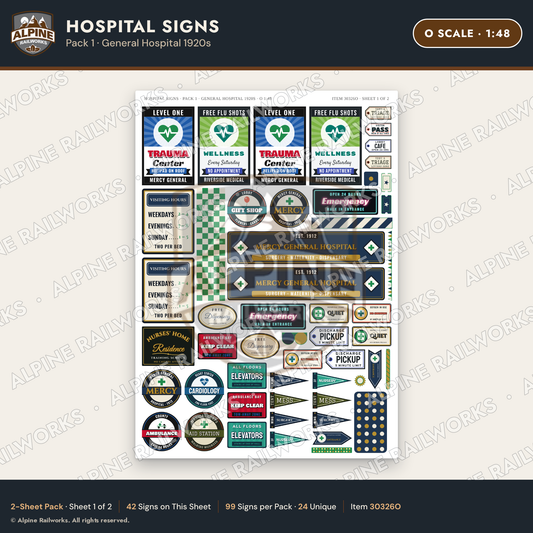 Alpine Railworks 30326O O Scale Hospital Signs - General Hospital