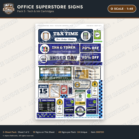 Alpine Railworks 30672O O Scale Office Superstore Signs - Tech