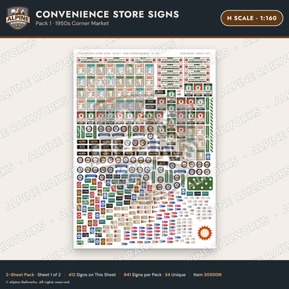 Alpine Railworks 30500N N Scale Convenience Store Signs