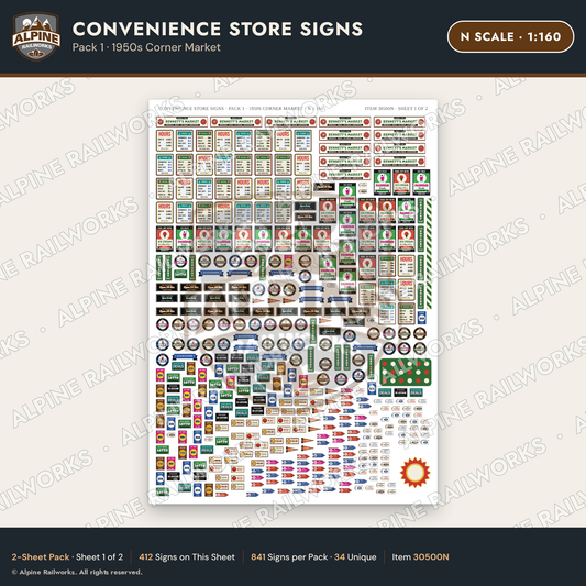 Alpine Railworks 30500N N Scale Convenience Store Signs