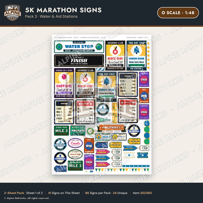 Alpine Railworks 30238O O Scale 5K Marathon Signs - Water
