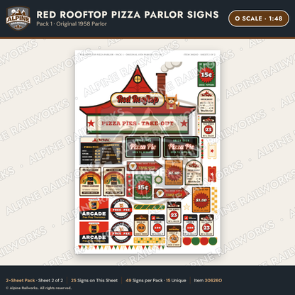 Alpine Railworks 30626O O Scale Restaurant Signs - Pizza Parlor