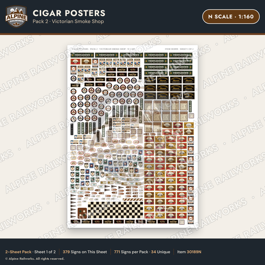 Alpine Railworks 30189N N Scale Cigar Posters - Victorian Smoke Shop