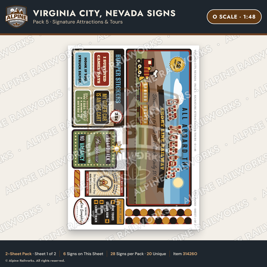 Alpine Railworks 31426O O Scale Virginia City NV Signs - Attractions