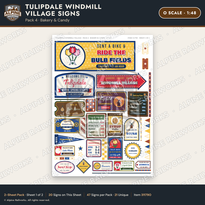 Alpine Railworks 31179O O Scale Roadside Signs - Windmill Village