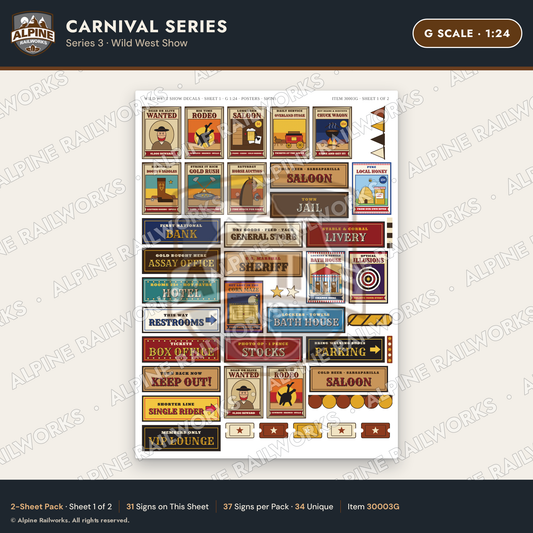 Alpine Railworks 30003G G Scale Carnival Signs - Wild West Show