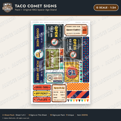 Alpine Railworks 30611G G Scale Fast Food Signs - Tacos