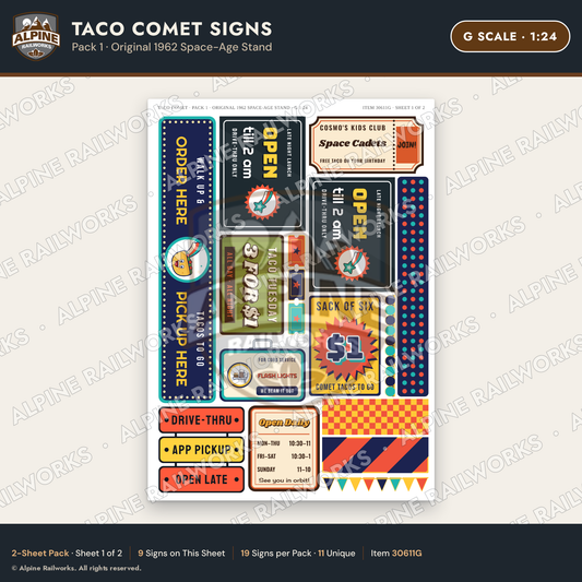 Alpine Railworks 30611G G Scale Fast Food Signs - Tacos