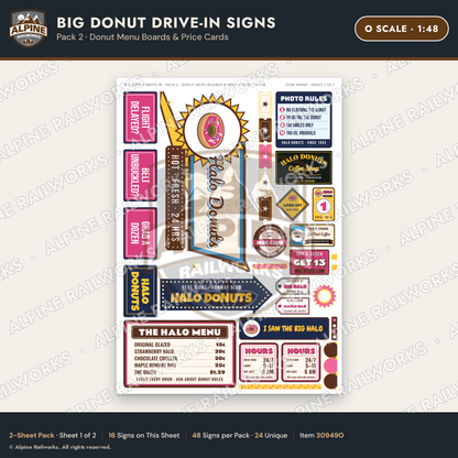 Alpine Railworks 30949O O Scale Roadside Signs - Giant Donut Shop