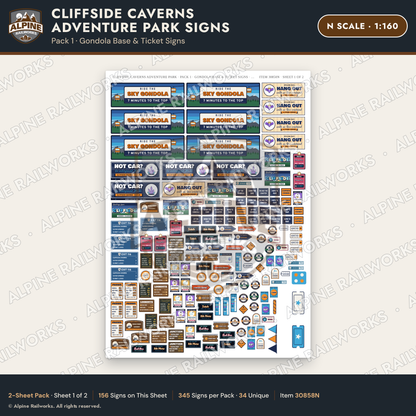 Alpine Railworks 30858N N Scale Roadside Signs - Cave Adventure Park