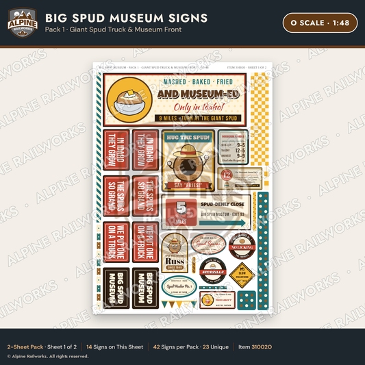 Alpine Railworks 31002O O Scale Roadside Signs - Potato Museum