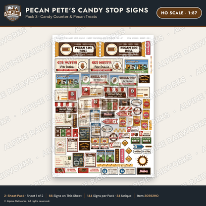 Alpine Railworks 30592HO HO Scale Roadside Signs - Pecan Candy Stop