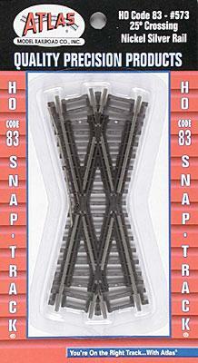 Atlas Model Railroad 573 HO Scale Code 83 Crossing - Nickel Silver w/Brown Ties -- 25 Degrees