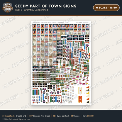 Alpine Railworks 30289N N Scale Seedy Part of Town Signs - Graffiti