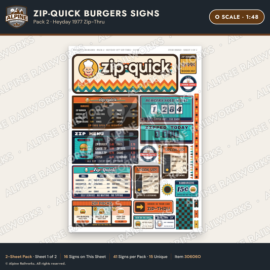 Alpine Railworks 30606O O Scale Fast Food Signs - Burger Stand