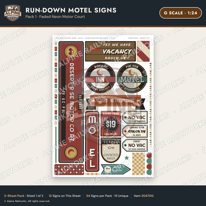 Alpine Railworks 30470G G Scale Run-Down Motel Signs