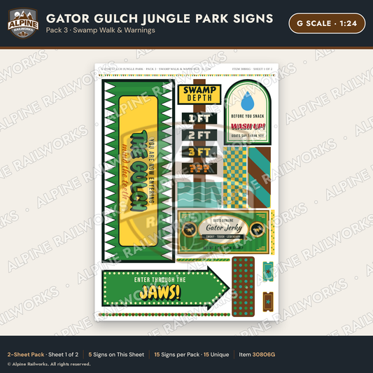 Alpine Railworks 30806G G Scale Roadside Signs - Alligator Park