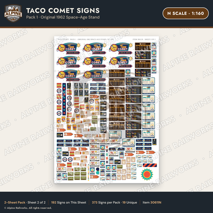 Alpine Railworks 30611N N Scale Fast Food Signs - Tacos