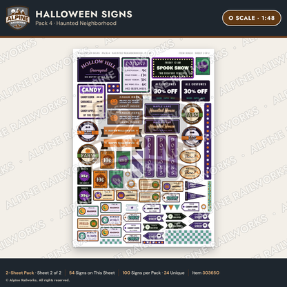 Alpine Railworks 30365O O Scale Halloween Signs - Haunted Neighborhood