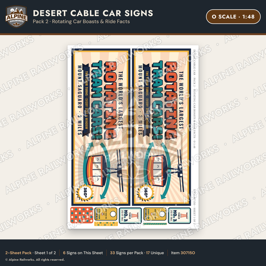Alpine Railworks 30715O O Scale Tourist Signs - Desert Cable Car