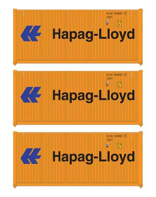 Walthers SceneMaster 18053 HO 20' Container 3-Pack Hapag-Lloyd