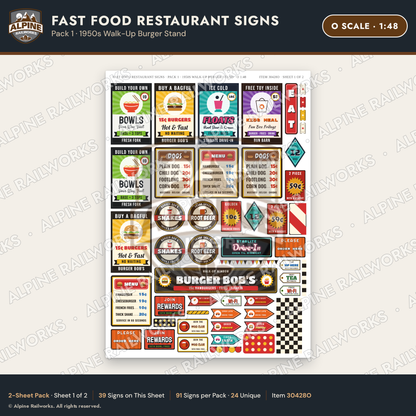 Alpine Railworks 30428O O Scale Fast Food Restaurant Signs