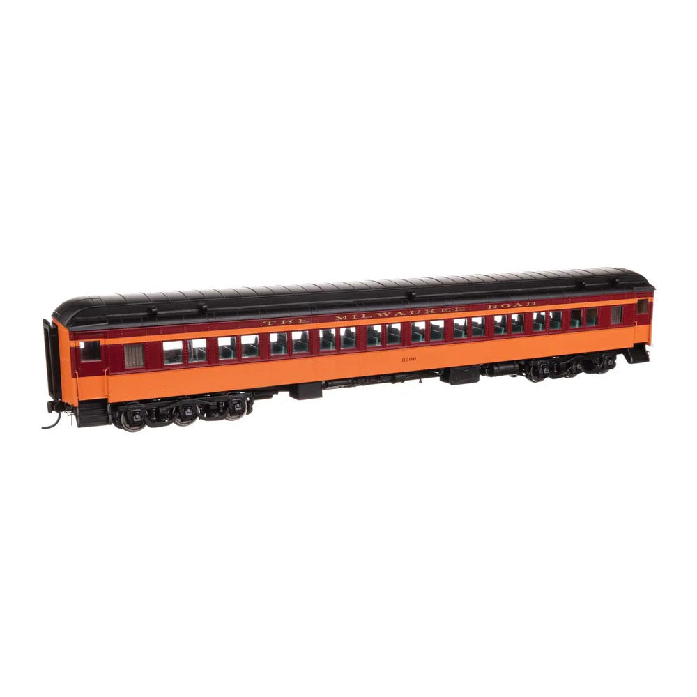 walthers proto 920 17607 ho scale 82 pullman built heavyweight paired window coach lighted ready to run milwaukee road 3306
