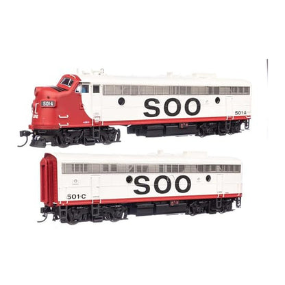 walthers proto 920 49554 ho scale emd fp7 f7b standard dc soo line 501a 501c white red black