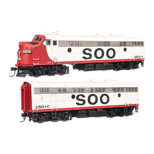 walthers proto 920 49555 ho scale emd fp7 f7b standard dc soo line 2501a 2501c white red black