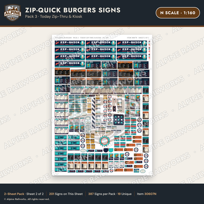 Alpine Railworks 30607N N Scale Fast Food Signs - Burger Stand