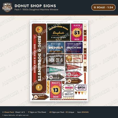 Alpine Railworks 30434G G Scale Donut Shop Signs