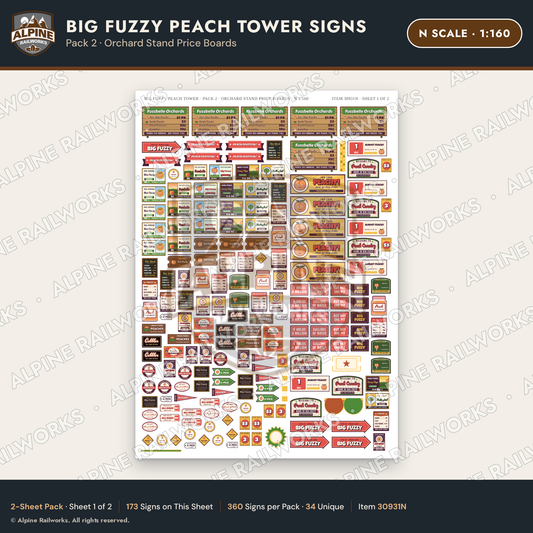 Alpine Railworks 30931N N Scale Roadside Signs - Peach Water Tower