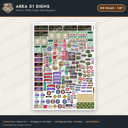 Alpine Railworks 30143HO HO Scale Area 51 Signs - Crash-Site Museum