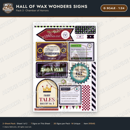 Alpine Railworks 31154G G Scale Roadside Attraction Signs - Wax Museum