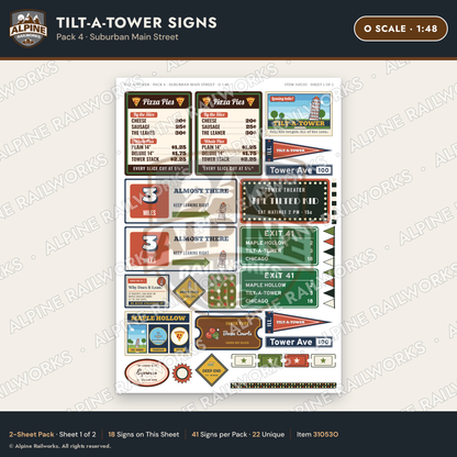 Alpine Railworks 31053O O Scale Roadside Signs - Leaning Tower