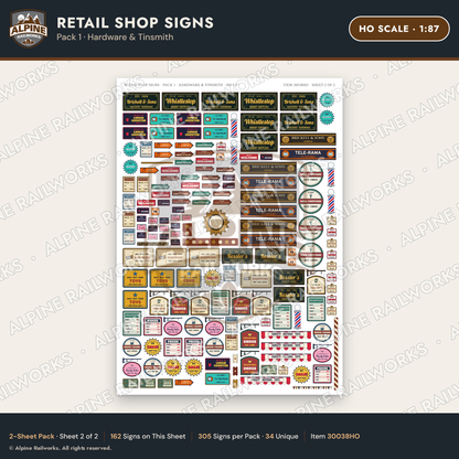 Alpine Railworks 30038HO HO Scale Retail Shop Signs - Hardware