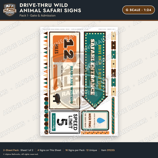 Alpine Railworks 31122G G Scale Roadside Signs - Drive-Thru Safari