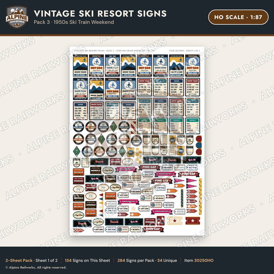 Alpine Railworks 30250HO HO Scale Vintage Ski Resort Signs
