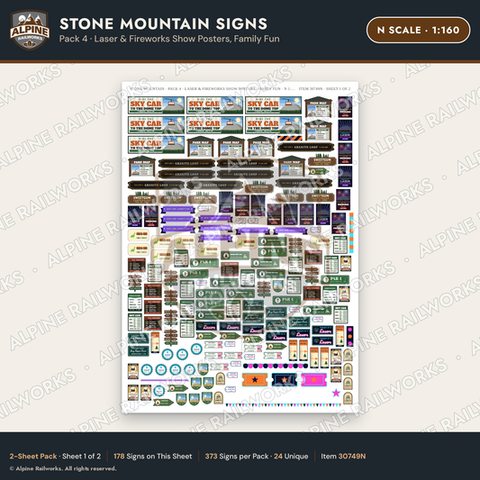 Alpine Railworks 30749N N Scale Tourist Signs - Stone Mountain - Laser