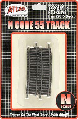 Atlas Model Railroad 2015 N Scale Code 55 Track 12-1/2" Radius Half Curve pkg(6)