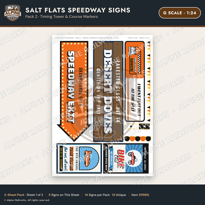 Alpine Railworks 31159G G Scale Racing Signs - Salt Flats Speedway