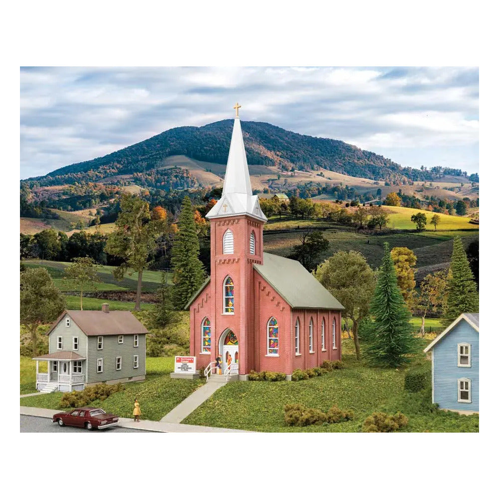 walthers cornerstone 3858 n scale brick church kit 4 7 8 x 2 3 4 x 6 7 16