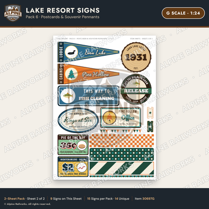 Alpine Railworks 30697G G Scale Lake Resort Signs - Postcards