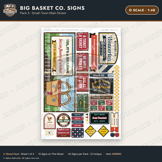 Alpine Railworks 30898O O Scale Roadside Signs - Basket Building