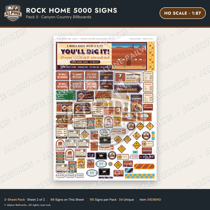 Alpine Railworks 31036HO HO Scale Roadside Signs - Cliff Rock House