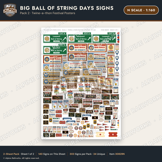 Alpine Railworks 30829N N Scale Roadside Signs - Giant Ball of Twine