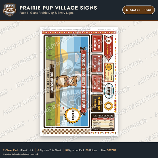 Alpine Railworks 30972O O Scale Roadside Signs - Prairie Dog Town