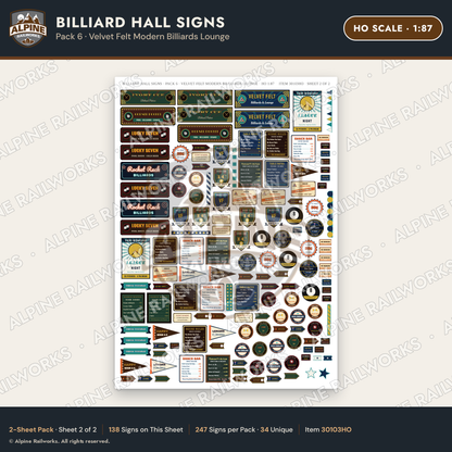 Alpine Railworks 30103HO HO Scale Billiard Hall Signs