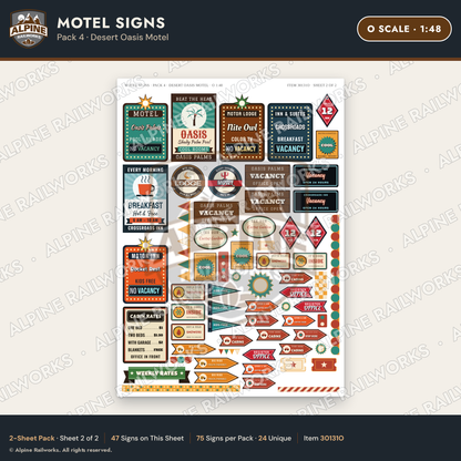 Alpine Railworks 30131O O Scale Motel Signs - Desert Oasis Motel