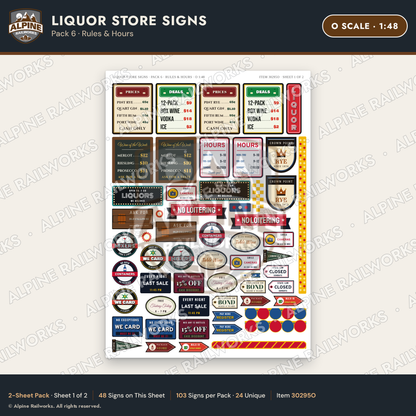Alpine Railworks 30295O O Scale Liquor Store Signs - Rules & Hours